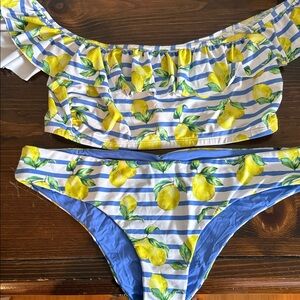 La Vie En Rose Lemon Print Bikini - Blue and Yellow